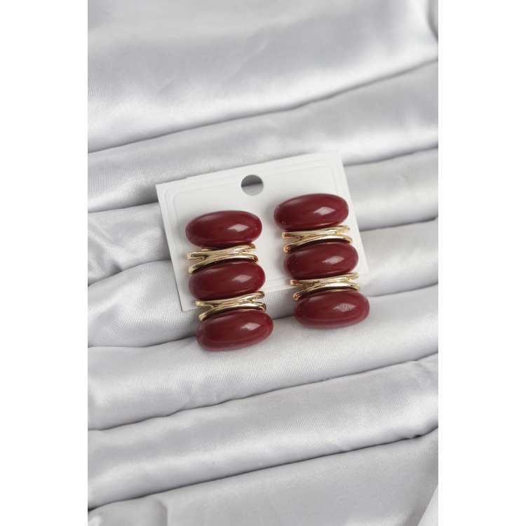 Bordo Vintage Model Gold Renk Kadın Küpe 5886