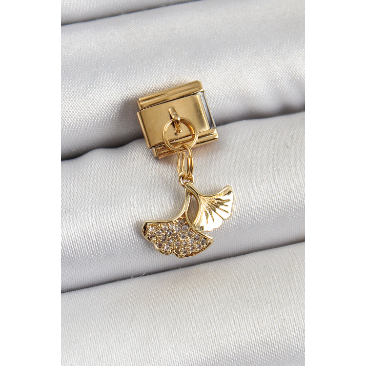 316L Çelik Sallantılı Zirkon Taşlı Balık Kuyruğu Model Gold Renk Nomination Charm 5886