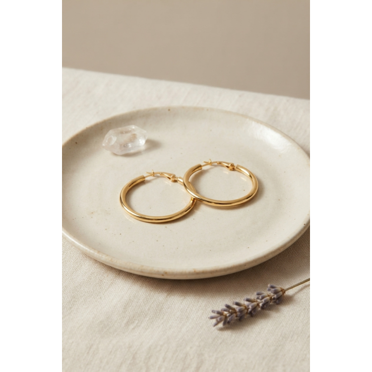 316L Çelik Gold Renk 28 mm Halka Küpe 5886
