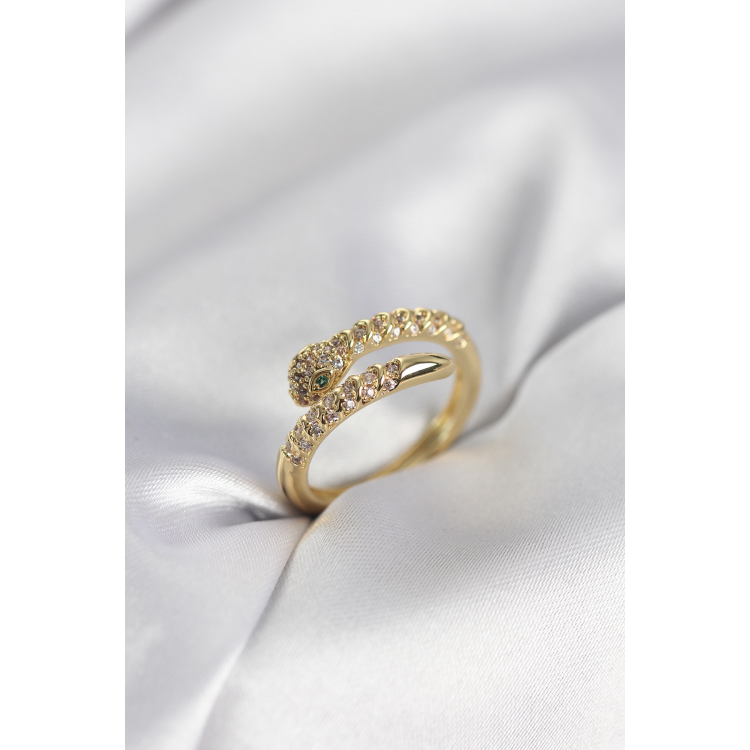 Yılan Model Gold Renk Zirkon Taşlı Kadın Yüzük 5886