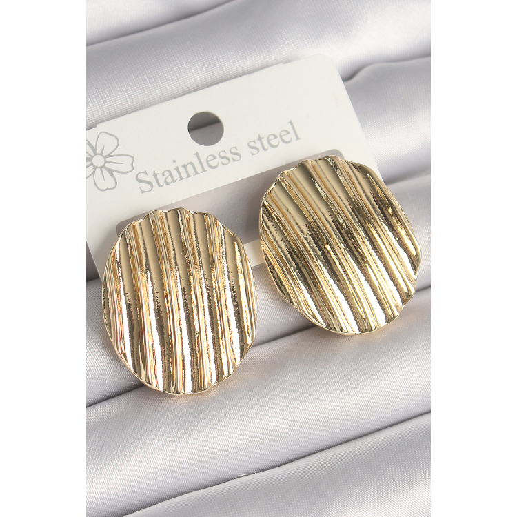 Pirinç Gold Renk İşlemeli Daire Plaka Model Kadın Küpe 5886