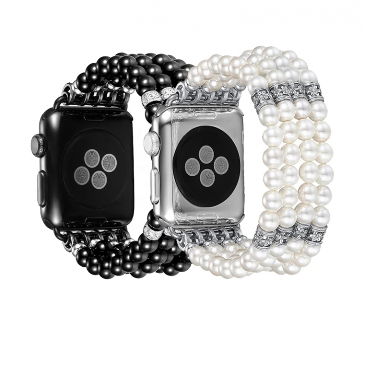 Ally Apple Watch 7-8 45mm 6-5-4 44mm Full Boncuk Taşlı Kordon Kayış 3-2-1 42mm-(5775)