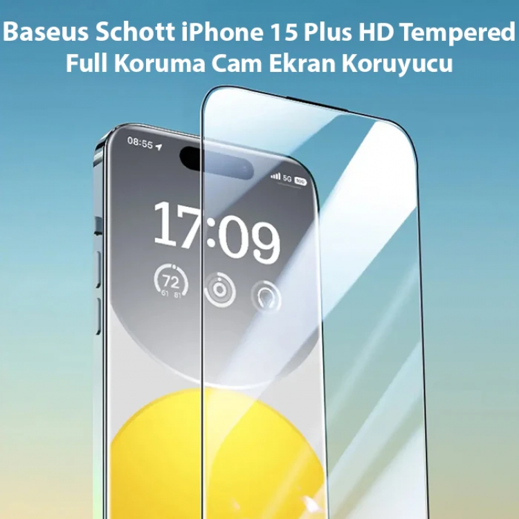 Baseus Schott iPhone 15 Plus HD Tempered Full Koruma Cam Ekran Koruyucu-(5775)
