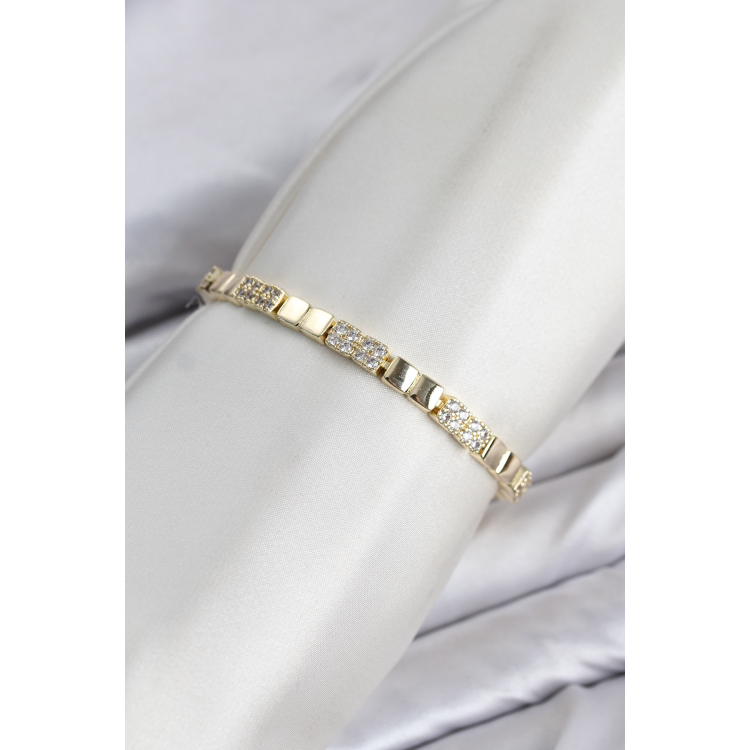 CM Kare Model Zirkon Taşlı VIP Seri Gold Renk Pirinç Kadın Bileklik 5886