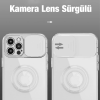 Ally iPhone 13 Pro 6.1inç Kılıf Sürgülü Kamera Lens Korumalı Yüzük Standlı Silikon Kılıf-(5775)