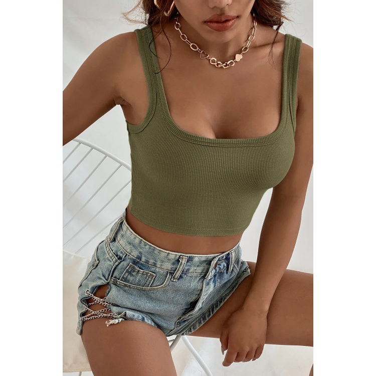 Kadın Haki Yeşili Kalın Askılı Crop Top Büstiyer