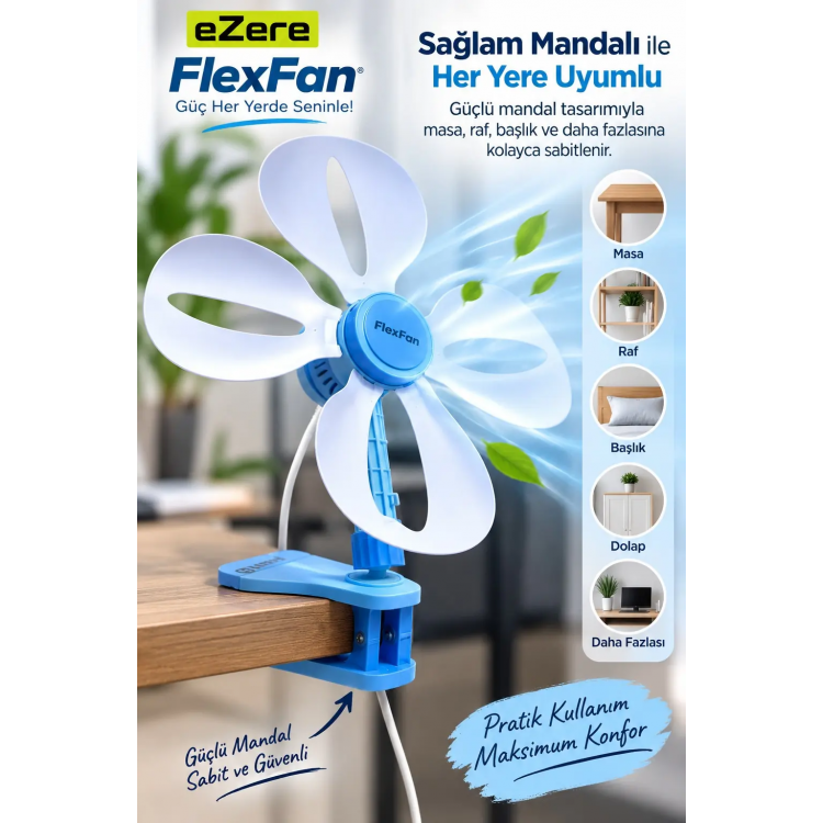 Ezere FlexFan Klipsli Elektirikli Vantilatör Ev Ofis Mini Fan-(5775)