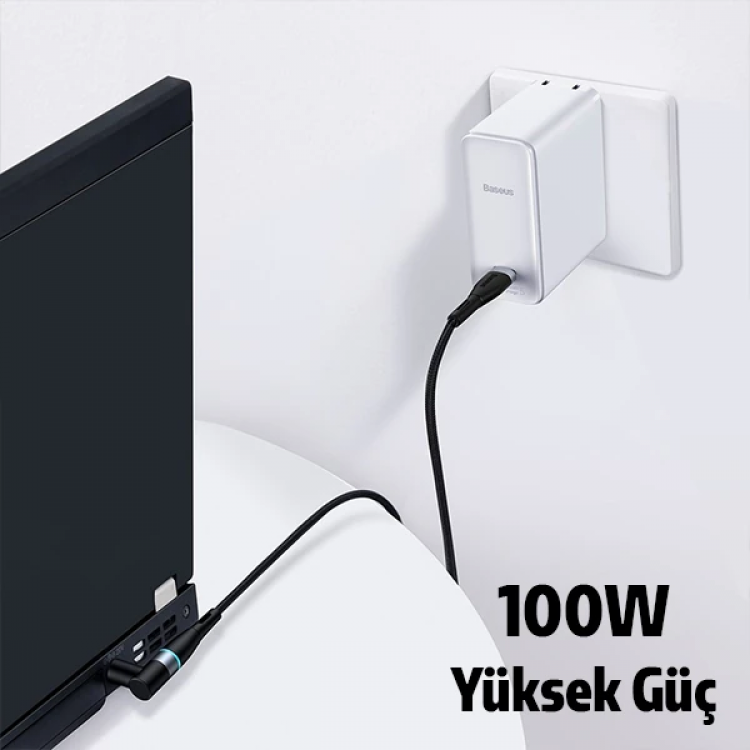 Baseus Zinc Manyetik Type-C to DC Round (79x55mm) Lenovo Laptop Şarj Kablosu 100W 2m-(5775)