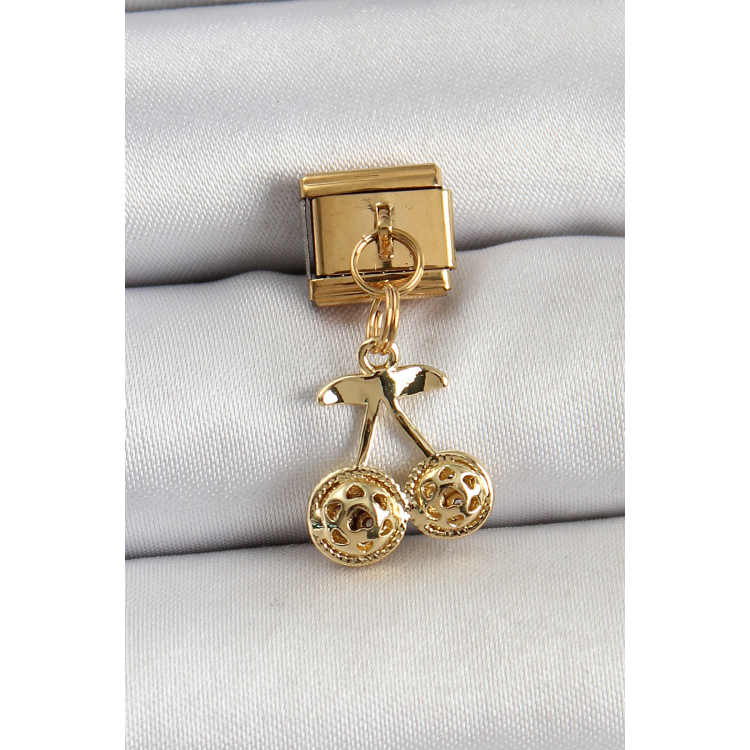 316L Çelik Sallantılı Zirkon Taşlı Fiyonk Model Gold Renk Nomination C316L Çelik Sallantılı Kiraz Model Gold Renk Nomination Charm 5886