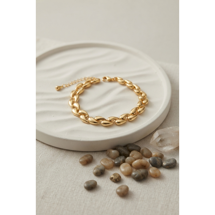 Gold Renk Sarmal Damla Model Kadın Bileklik 5886