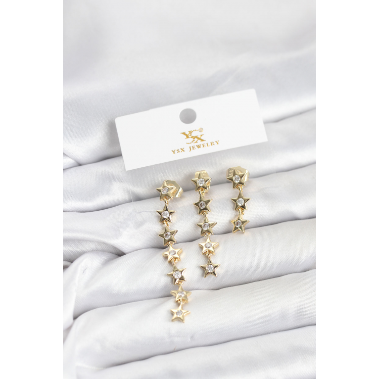 Pirinç Gold Renk Yıldız Model YSX Trio Küpe Seti 5886