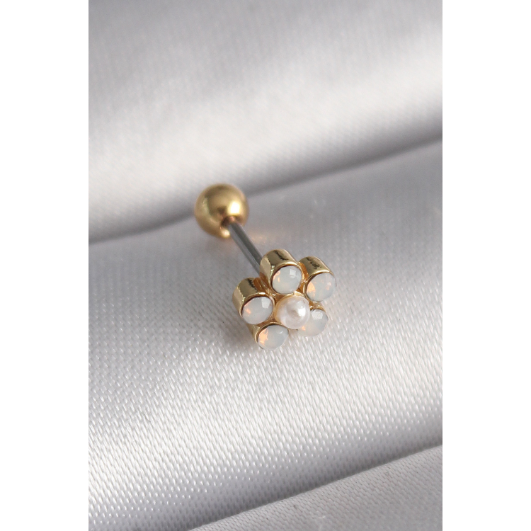 316L Çelik Gold Renk Zirkon Taşlı Çiçek Model Tragus Piercing 5886