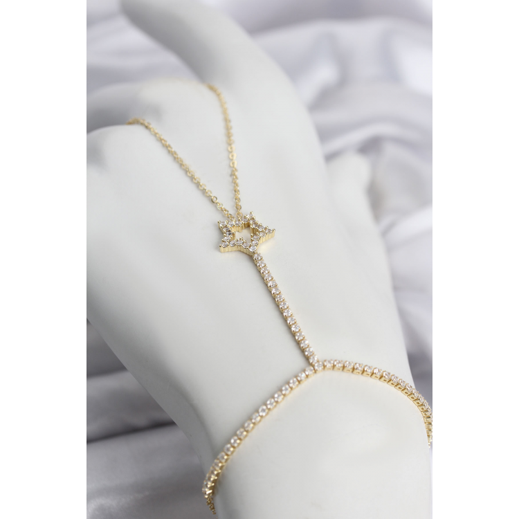 Gold Renk Pirinç Zirkon Taşlı Yıldız Model Şahmeran 5886