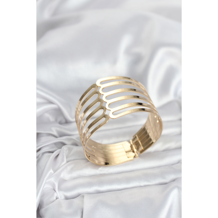 Gold Renk Pirinç Kaburga Model Kadın Bileklik 5886