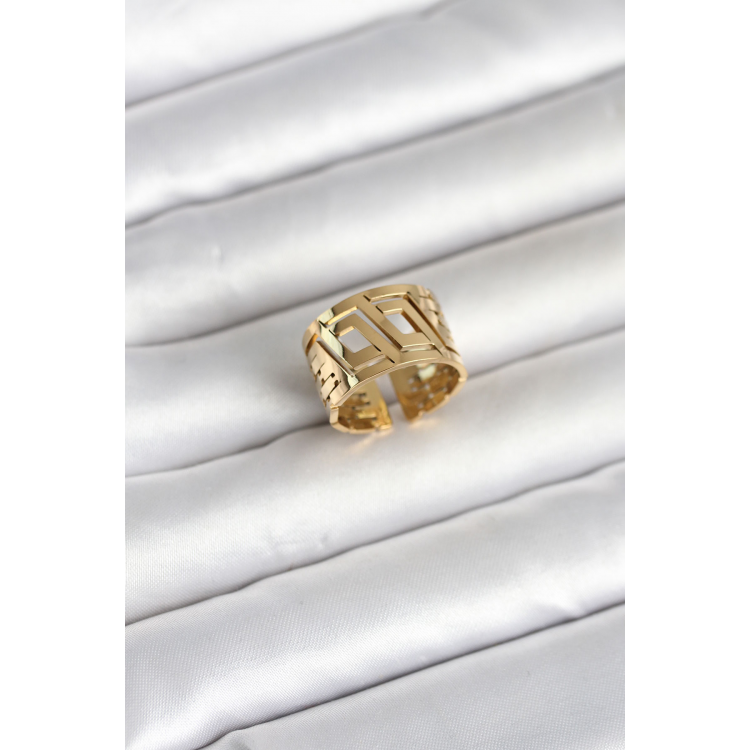 316L Çelik Gold Renk Geometrik Model Kadın Yüzük 5886