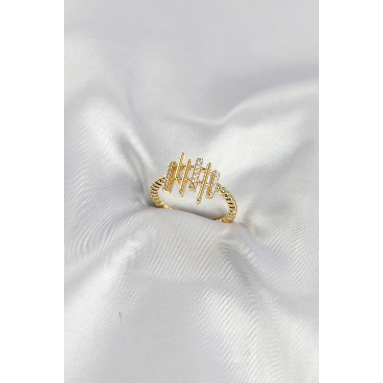 Gold Renk Zirkon Taşlı Sütun Model Kadın Yüzük 5886