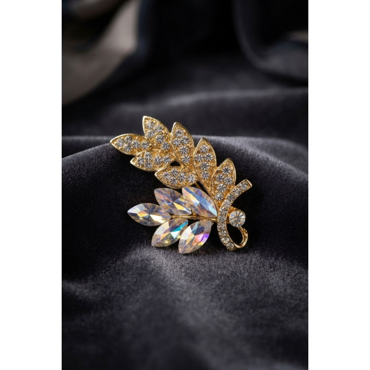 Gold Renk Zirkon Taşlı Başak Model Broş 5886