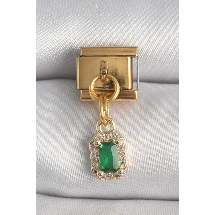 316L Çelik Gold Renk Sallantı Kare Yeşil Zirkon Taşlı Nomination Charm 5886