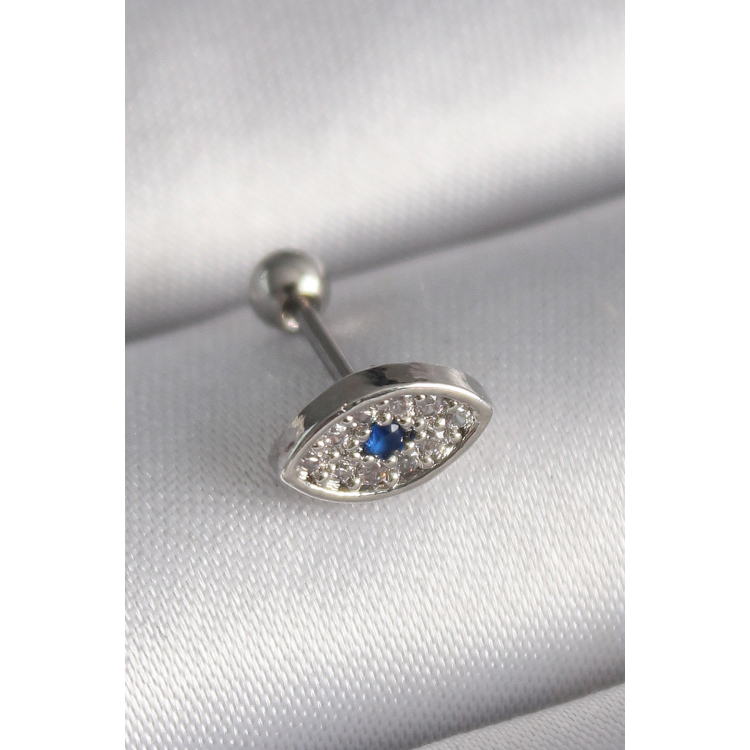 316L Çelik Gümüş Renk Zirkon Taşlı Göz Tragus Piercing 5886