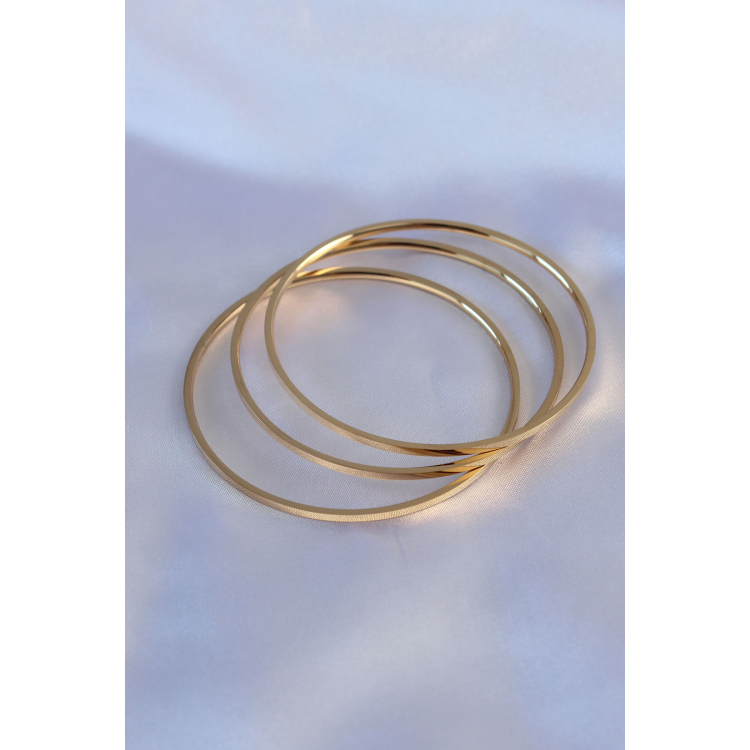 316L Çelik Gold Renk 3'lü Ajda Model Kadın 60 mm Bilezik 5886
