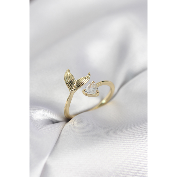 Balık Kuyruğu Model Gold Renk Zirkon Taşlı Kadın Yüzük 5886