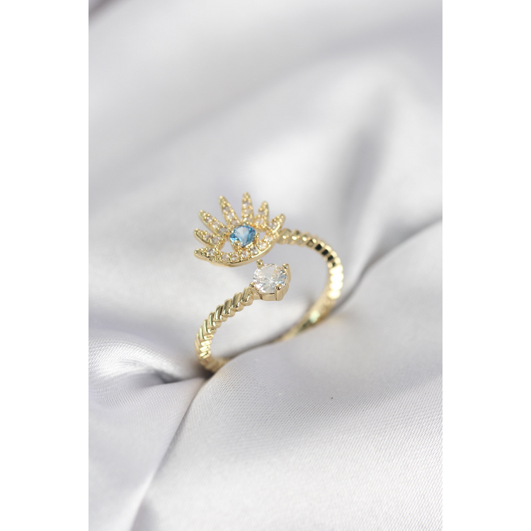 Gold Renk Göz Model Zirkon Taşlı Kadın Yüzük 5886
