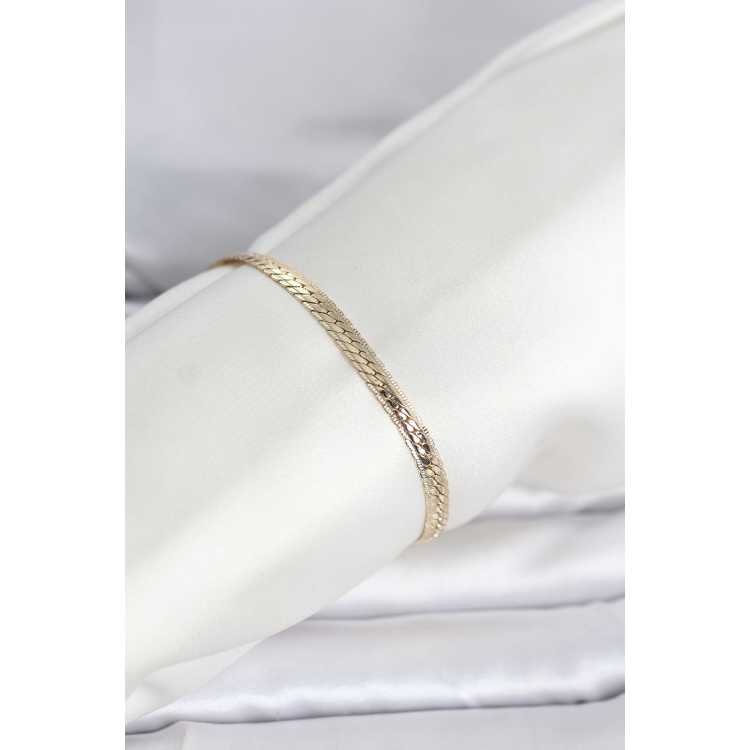 CM 14K Gold Renk Lazerli Yassı Zincir Model Kadın Bileklik 5886