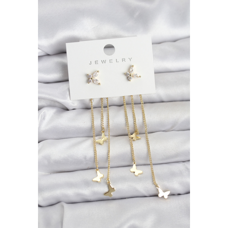 Kelebek Model Gold Renk Pirinç Sallantılı Kadın Küpe 5886