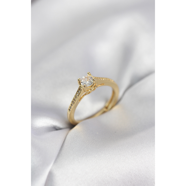 Tek Taş Gold Renk Zirkon Taşlı Model Kadın Yüzük 5886