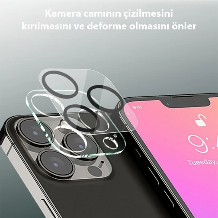 ALLY İPhone 13 Pro-13 Pro Max 3D Full Tempered Glass Cam Kamera Koruyucu-(5775)