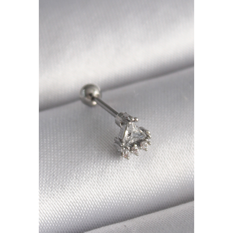 316L Çelik Gümüş Renk Üçgen Zirkon Taşlı Tragus Piercing 5886