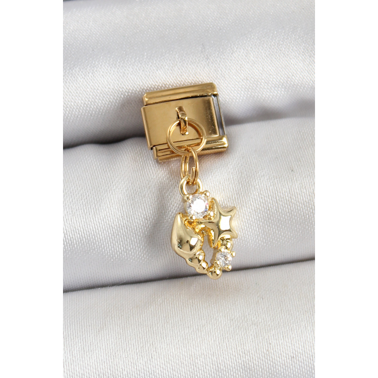 316L Çelik Sallantılı Zirkon Taşlı Deniz Kabuğu Ve Yıldız Model Gold Renk Nomination Charm 5886