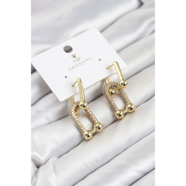 Gold Renk VIP Seri Tifani Zirkon Taşlı Kadın Küpe 5886