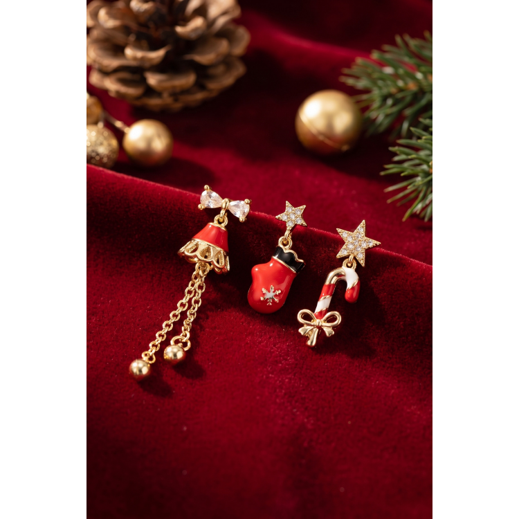 Christmas Koleksiyonu Zirkon Taşlı Yılbaşı Küpe 5886