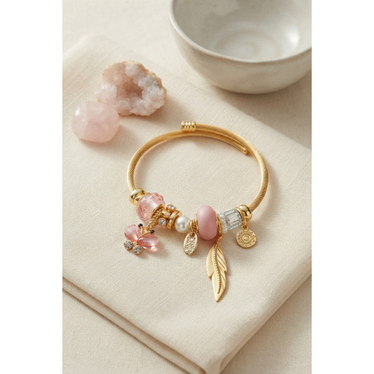 Pembe Kelebek Model Charmlı Bileklik 5886