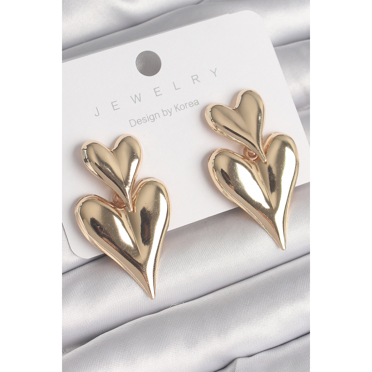 Pirinç Gold Renk Sallantı Kalp Model Kadın Küpe 5886