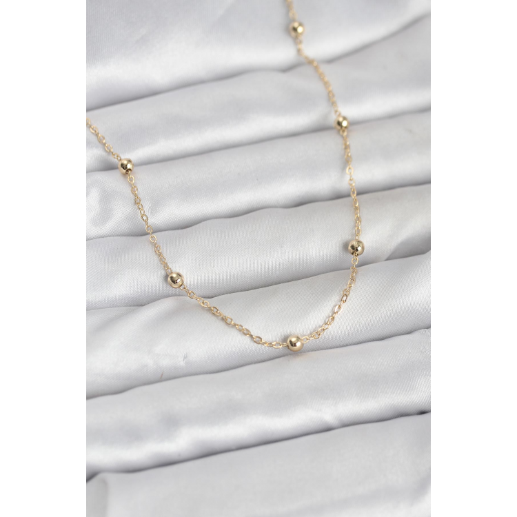 CM 14K Gold Renk Pirinç Top Zincirli 60 cm Kadın Kolye 5886