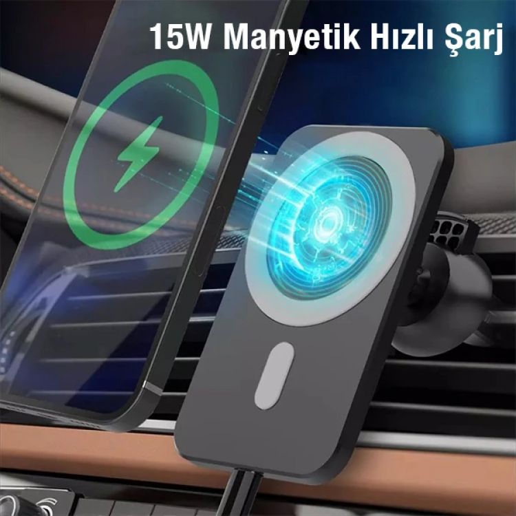 Ally N16 15W Magsafe Uyumlu Araç İçi Telefon Tutucu-(5775)