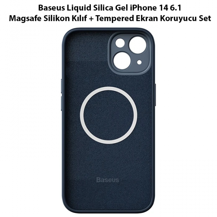 Baseus Liquid Silica Gel iPhone 14 6.1 Magsafe Silikon Kılıf + Tempered Ekran Koruyucu Set-(5775)