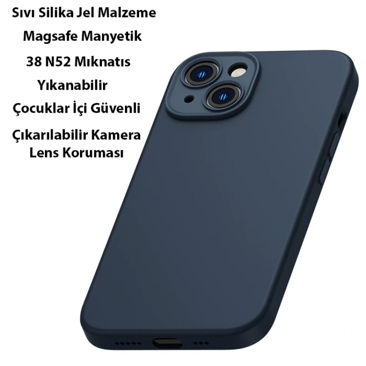 Baseus Liquid Silica Gel iPhone 14 6.1 Magsafe Silikon Kılıf + Tempered Ekran Koruyucu Set-(5775)