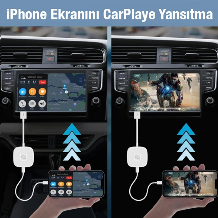 Apple iPhone USB+Lightning Carplay Mirror Adaptör Çevirici -Youtube Netflix Tiktok Video Yansıtıcı-(5775)
