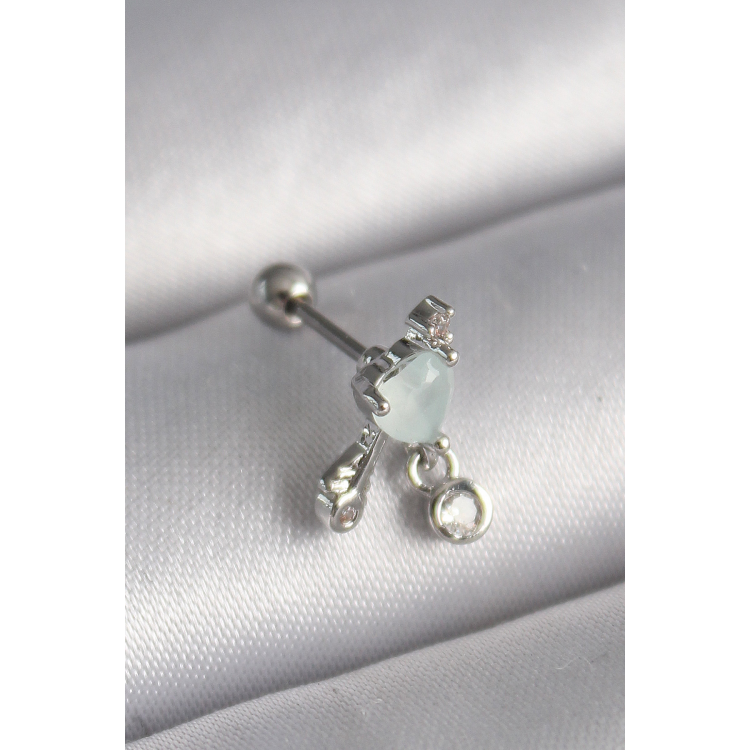 316L Çelik Gümüş Renk Beyaz Minelik Kalp Sallantı Zirkon Taş Detay Tragus Piercing 5886
