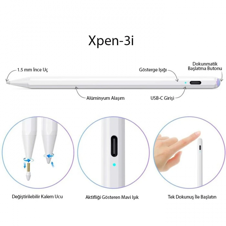 ALLY Xpen-3i iPad(2018-2025) Aktif Manyetik Kapasitif Kalem-(5775)