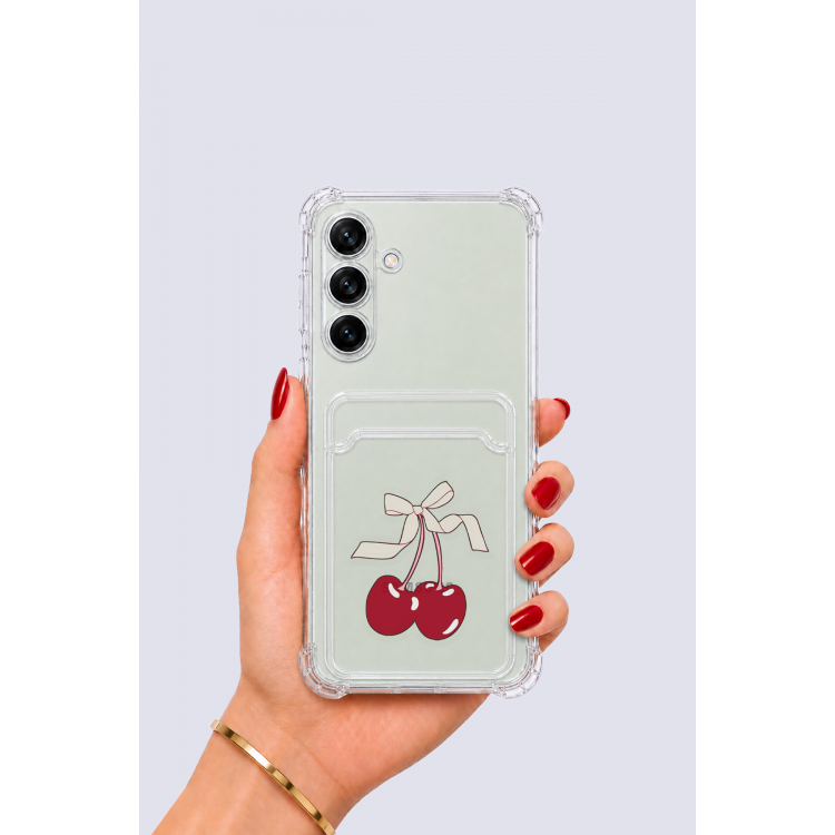 Samsung Galaxy S24 Kartlıklı Kiraz Desenli Kılıf