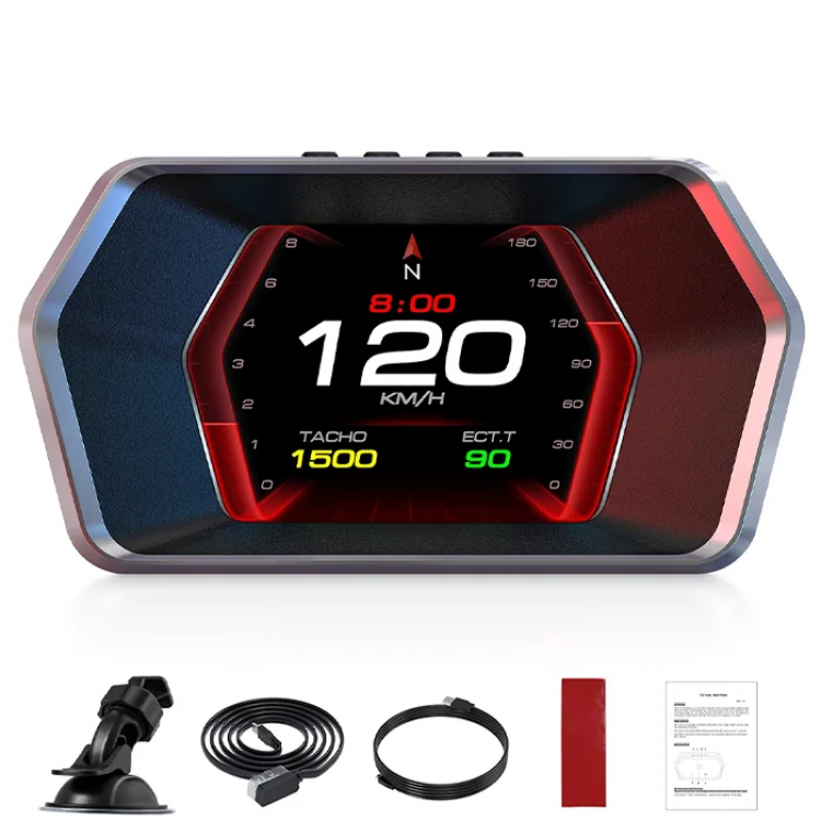 Ally P17 HUD OBD2 & GPS Çift Sistemli Araç Bilgisayarı | Dijital Kilometre Su ve Yağ Sıcaklığı Ölçer Hız & Alarm Göstergeli Oto Elektroniği-(5775)