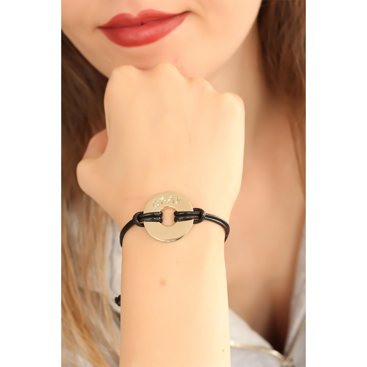 OKAY (İyi) Siyah Deri İpli Unisex Mood Bileklik 5886