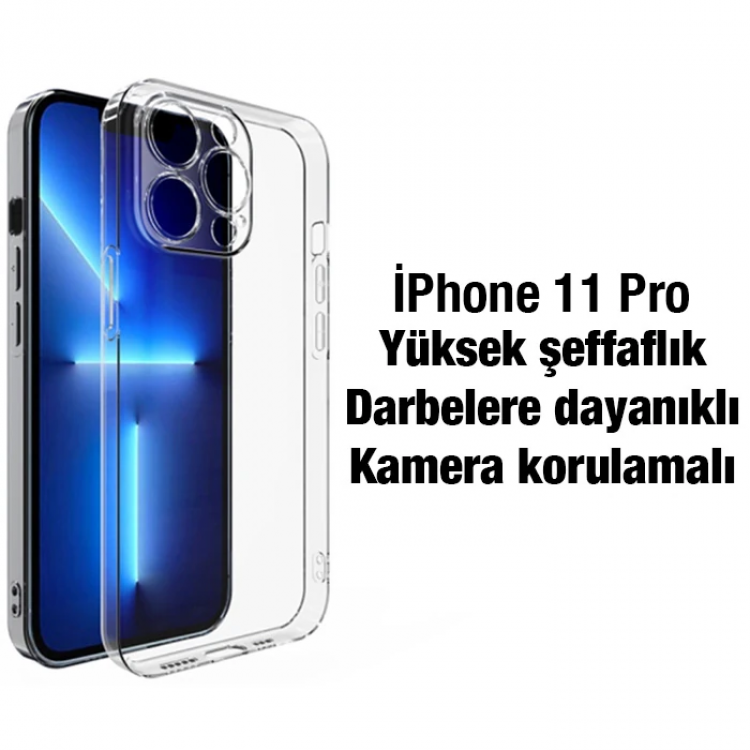 Ally iPhone 11 Pro 5.8inç Kılıf Kamera Korumalı Ultra İnce Şeffaf Silikon Kılıf-(5775)
