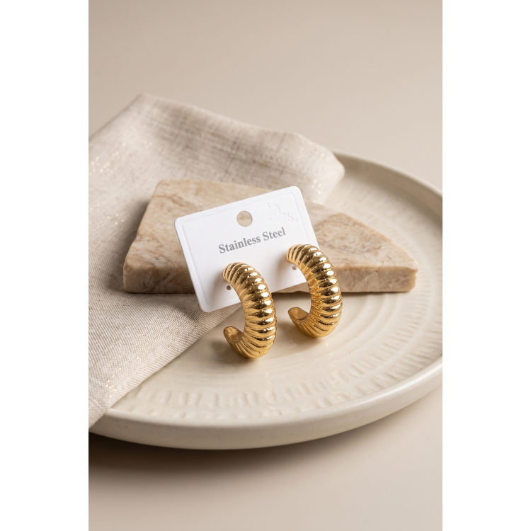 316L Çelik Gold Renk Bombeli Kroasan Model Küpe 5886
