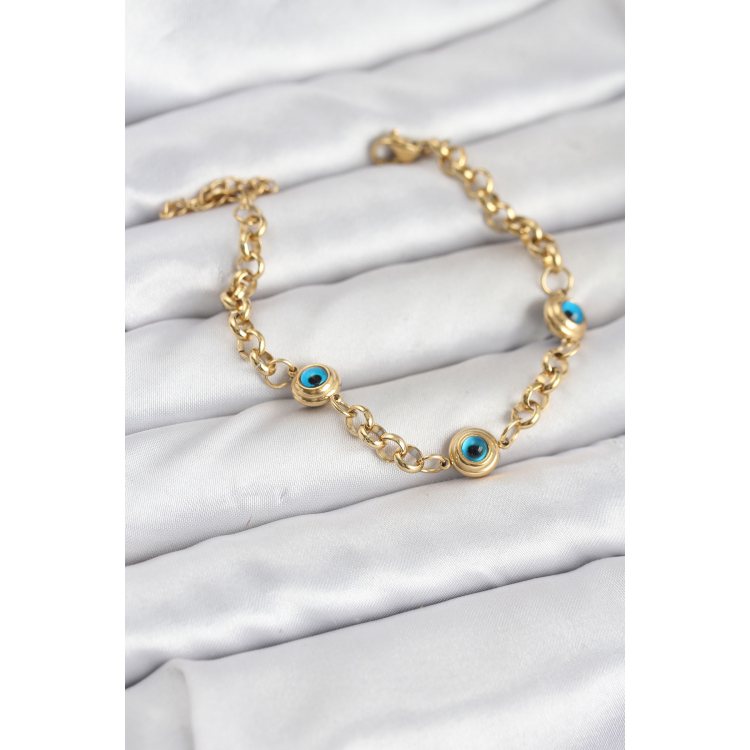 316L Çelik Nazar Model Gold Renk Kadın Bileklik 5886