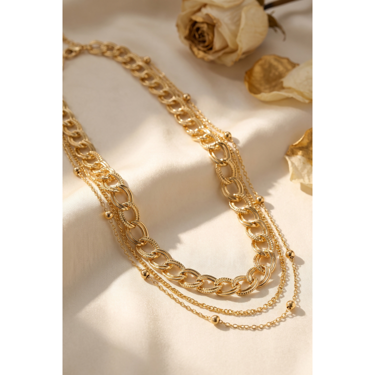 Gold Renk Pirinç Zincir Model Kombin Kadın Kolye 5886